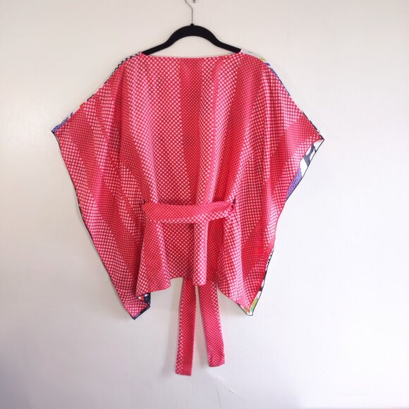 CAbi 100% Silk Scarf Top w/ Belt Kimono Style Polka Dot Floral Artsy Size Small - Picture 7 of 14